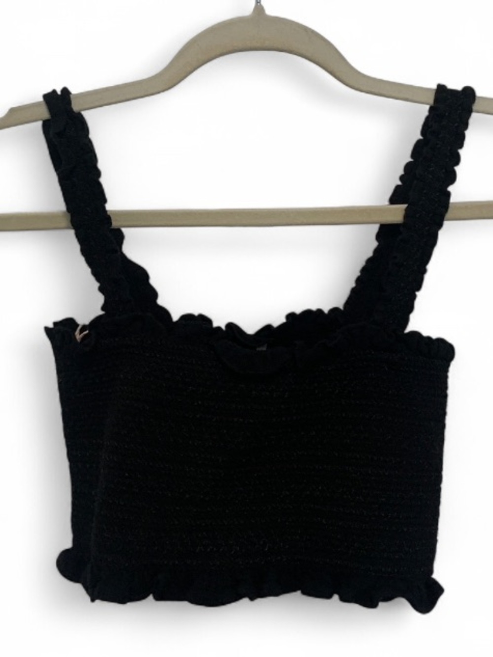 Free People Thalia Black Smocked Cropped Tank Top